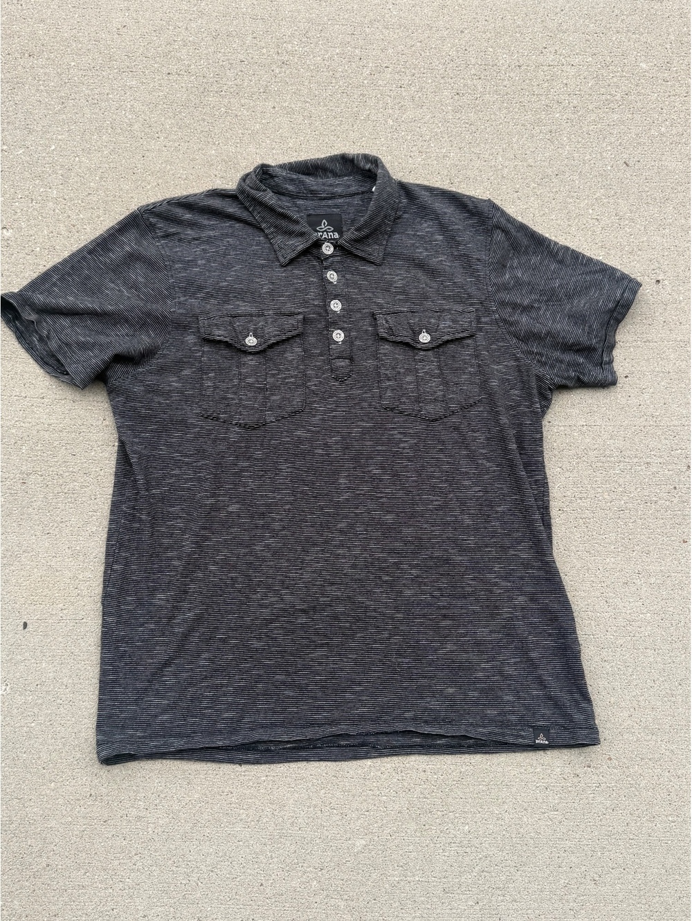 prAna Men's Medium Black Short Sleeve Polo Shirt with Button Pockets